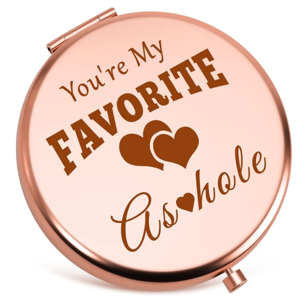 Funny Rose Gold Compact Mirror with Heart Design